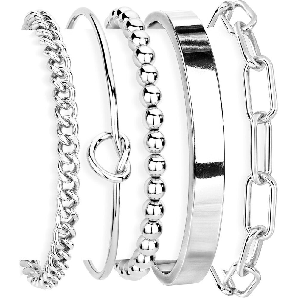 〽️Women Fashion Accessories Beaded Bracelet Bangles Rode Silver-Beaded Set